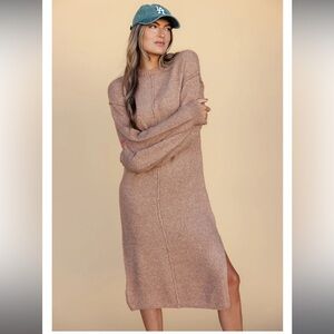 Cozy Tan Knit Sweater Dress